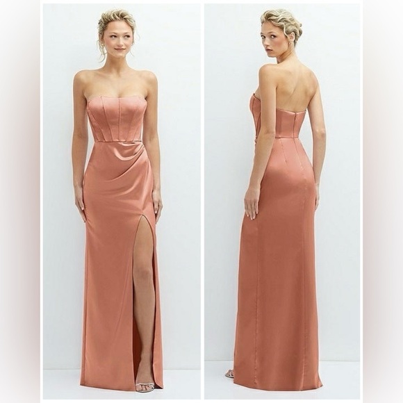 Dessy Collection Dresses & Skirts - NWT Dessy Collection Strapless Topstitched Corset Satin Copper Penny Dress, 10R